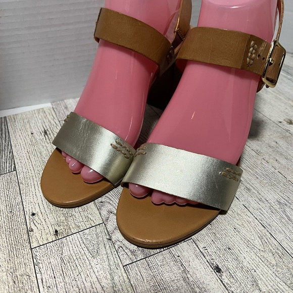 Seychelles silver/tan heel sandal size 8 - Picture 2 of 9